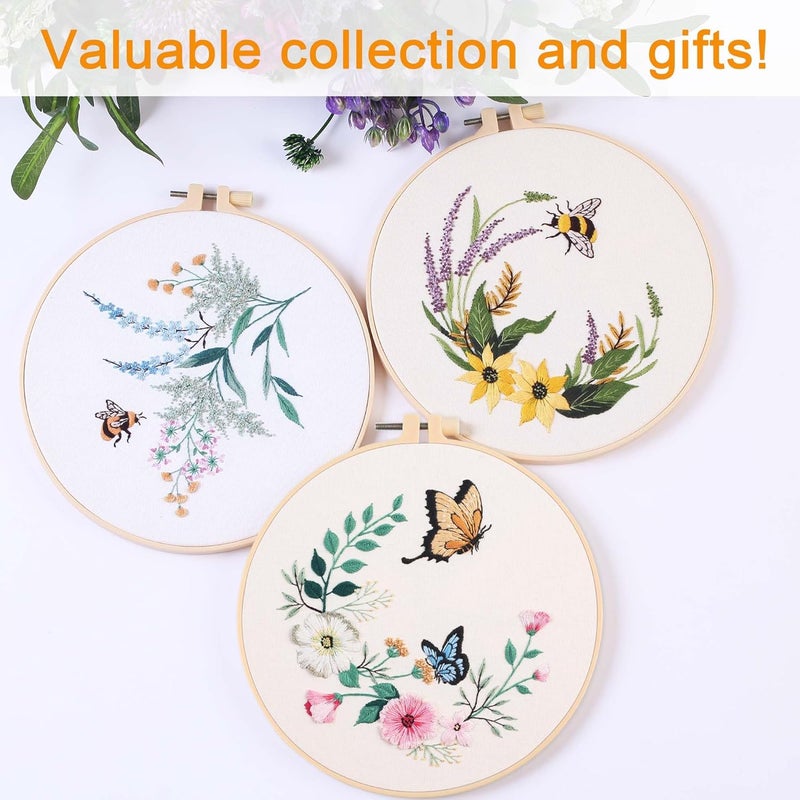 REEWISLY 3ps Embroidery Starter kit Patterns, DIY Adult Cross Stitch Kits Beginner, Including 3 Plastic Embroidery Rings, 1 Scissors, Colored Threads,Needles and Instructions - Image 4